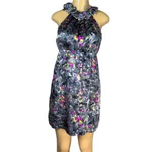 Alice & Trixie 100% Silk Gray Sleeveless Ruffle Halter Neck SZ Small